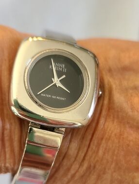 Anne Klein Square Silver Watch with Black Round  Dial